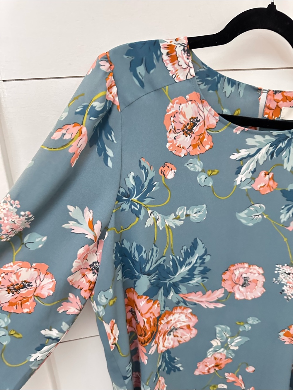 Loft L Blue floral polyester feminine workwear boho chic cottagecore blouse - Picture 5 of 13